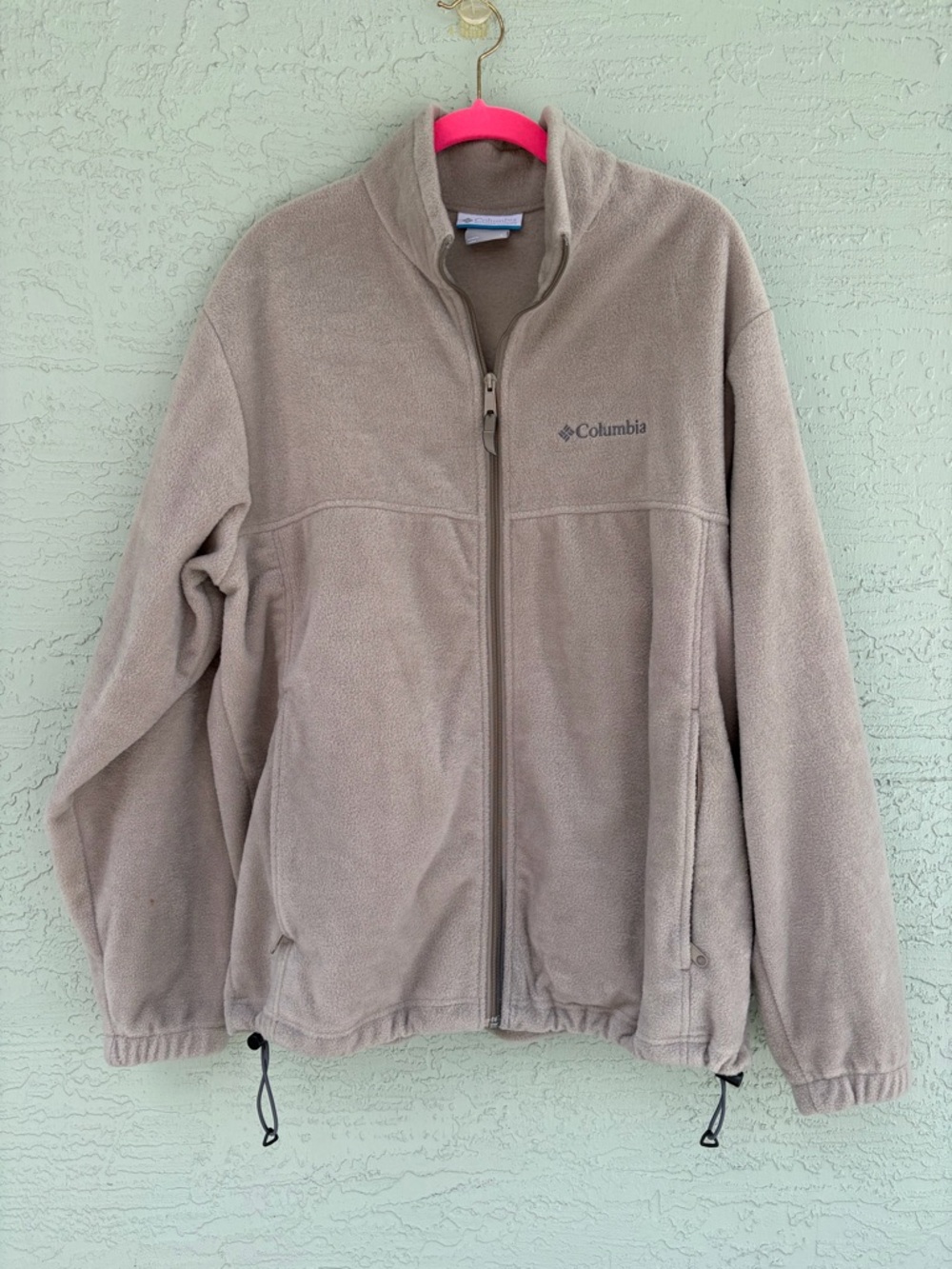 Columbia Jacket Mens Size L Beige Full Zip Fleece Mock Neck Zip Pockets